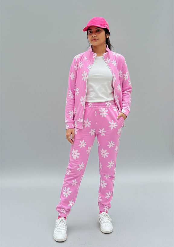 Women Flower Printed Pant Set- Pink