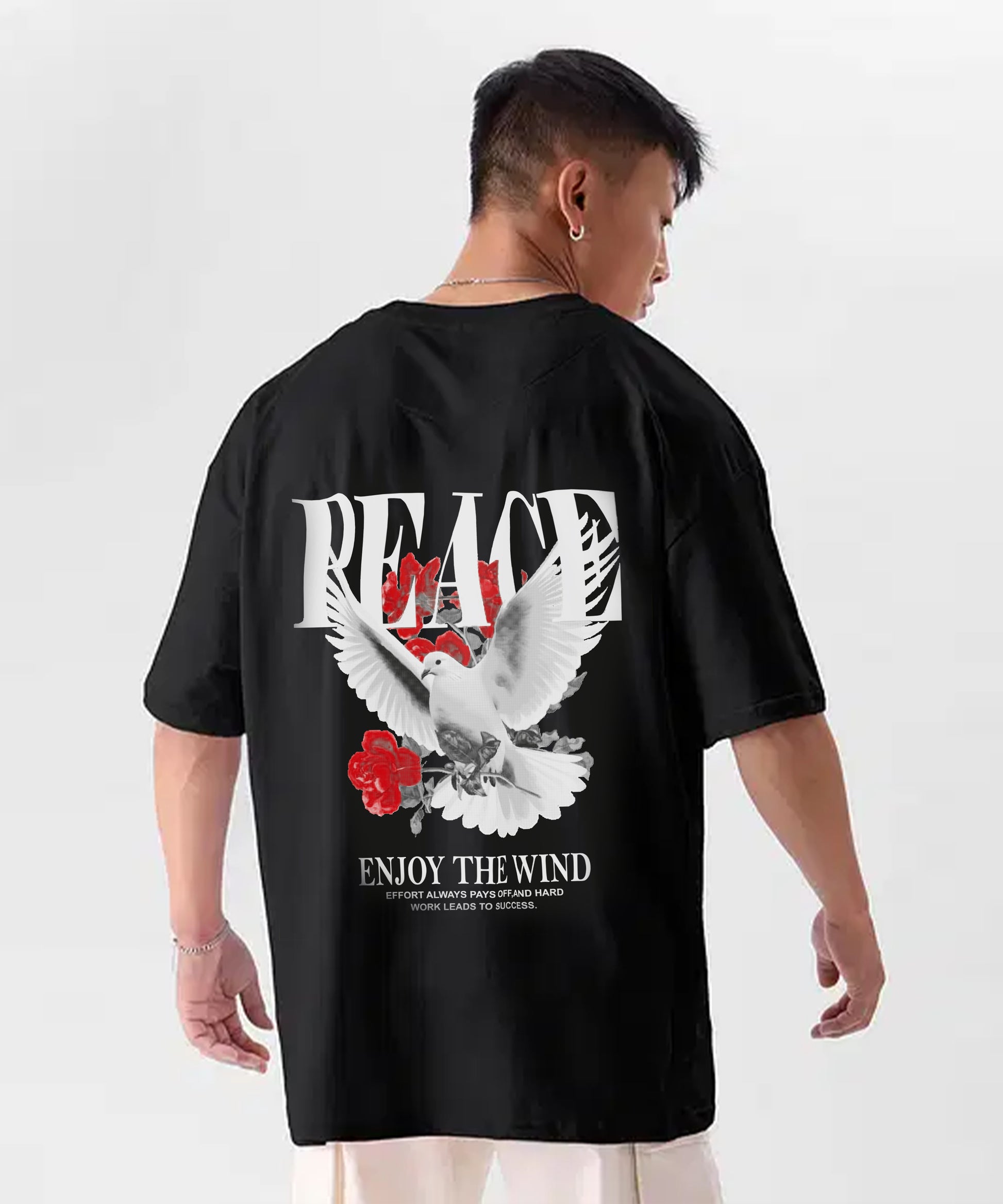 J&JP Men Oversized Back Printed T-Shirt-Black