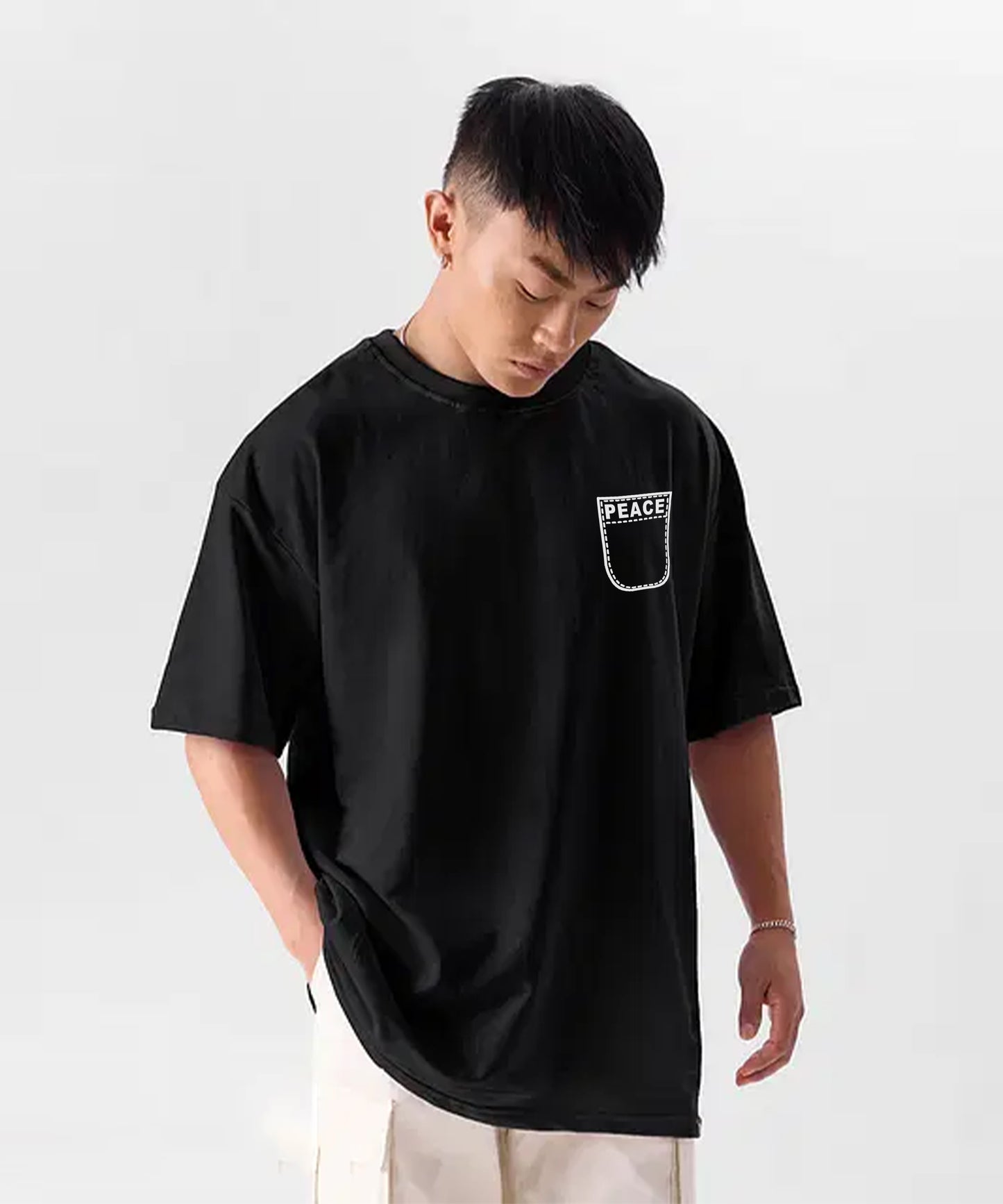 J&JP Men Oversized Back Printed T-Shirt-Black