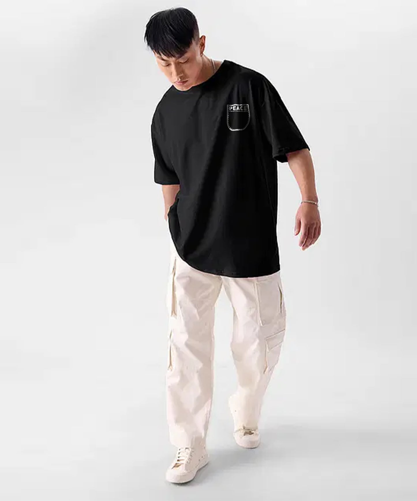 J&JP Men Oversized Back Printed T-Shirt-Black