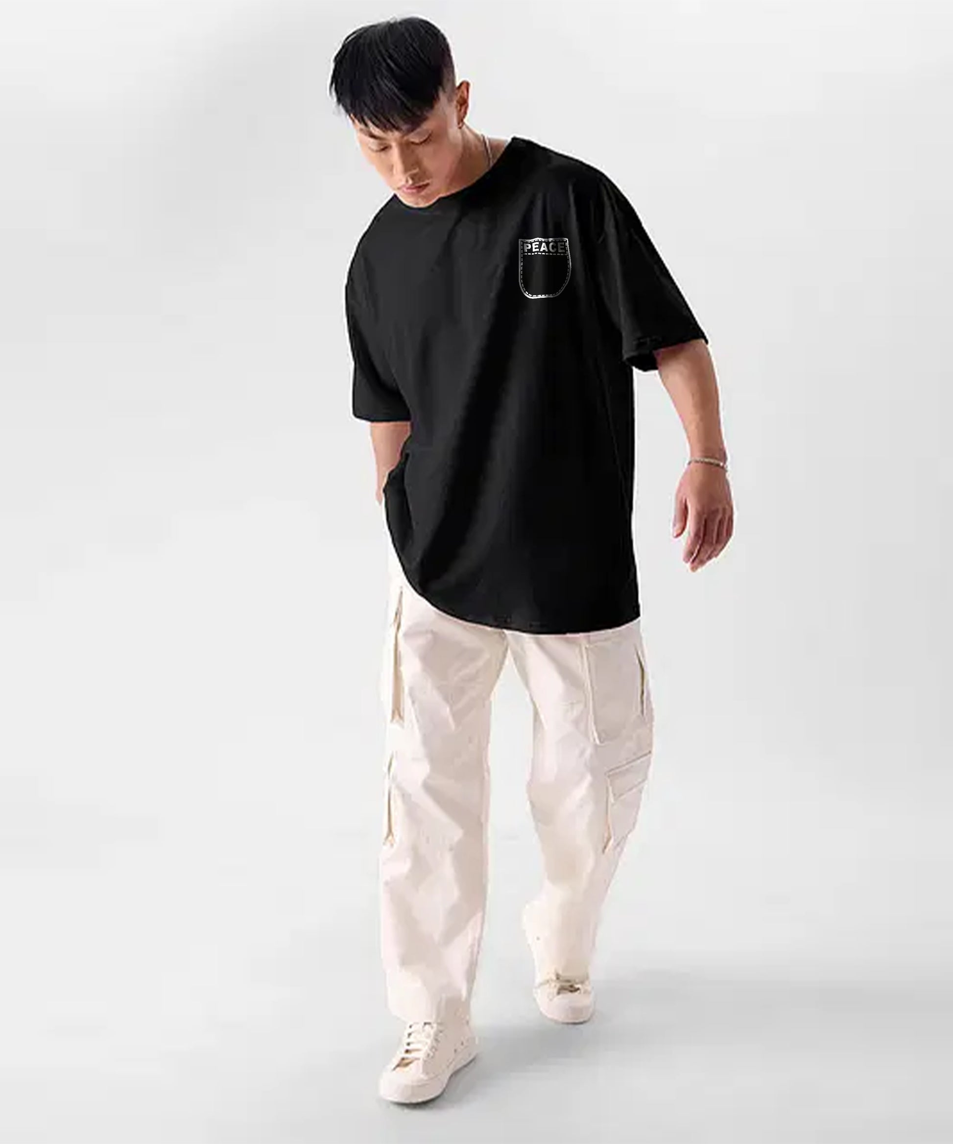 J&JP Men Oversized Back Printed T-Shirt-Black