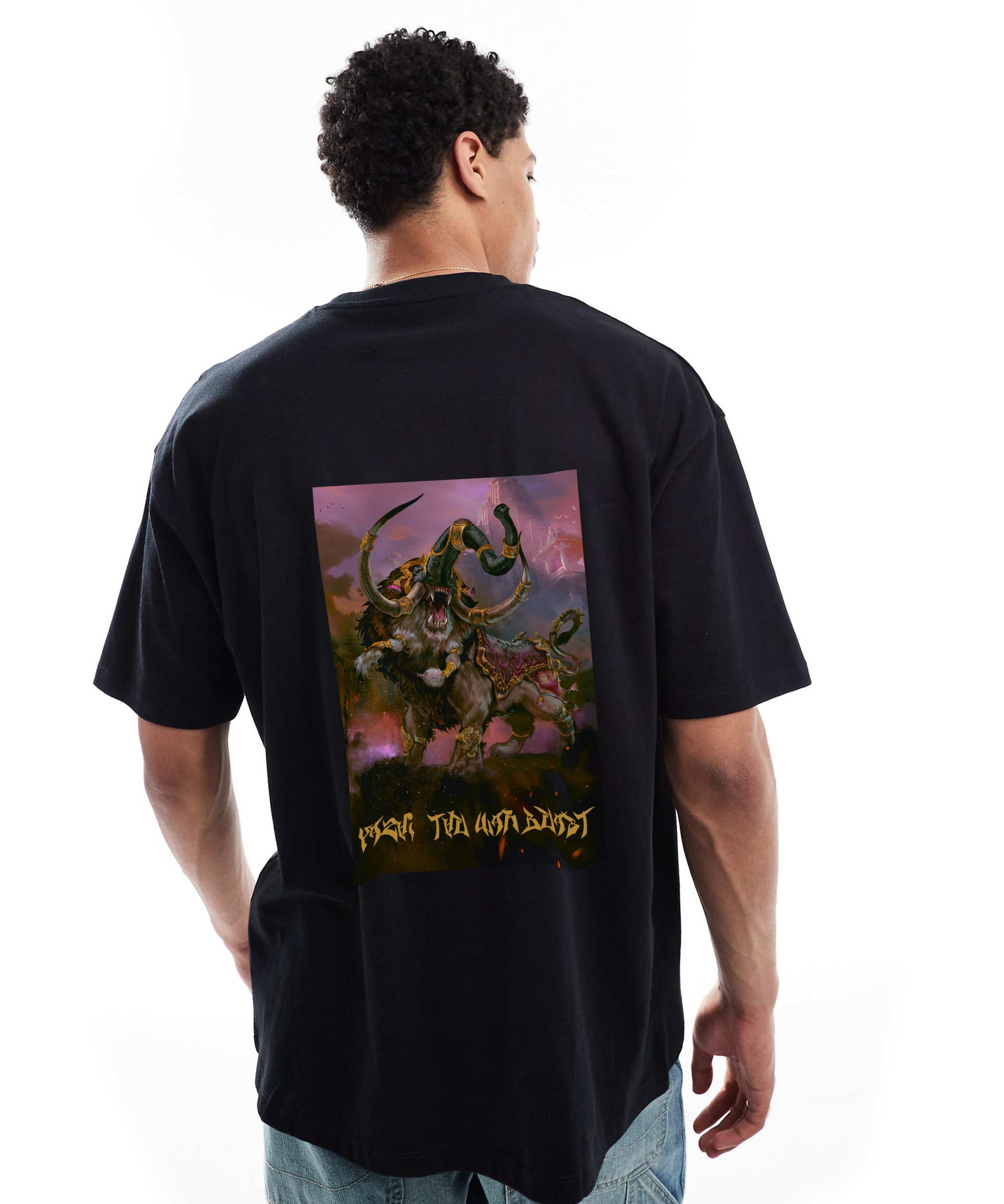J&JP Yazhi The War Beast Men Oversized T-Shirt - Black