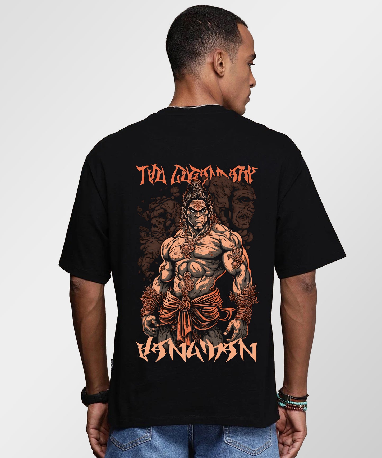 J&JP Men Oversized T-Shirt Hanuman Printed- Black