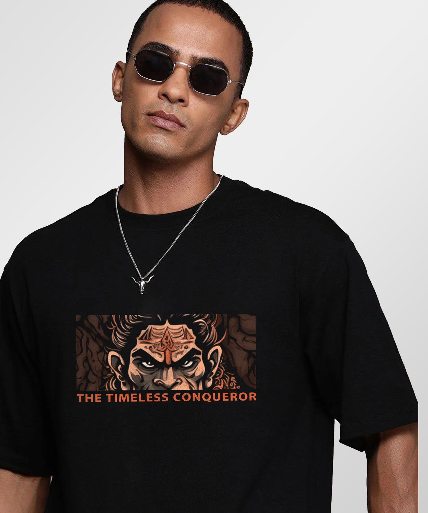 J&JP Men Oversized T-Shirt Hanuman Printed- Black