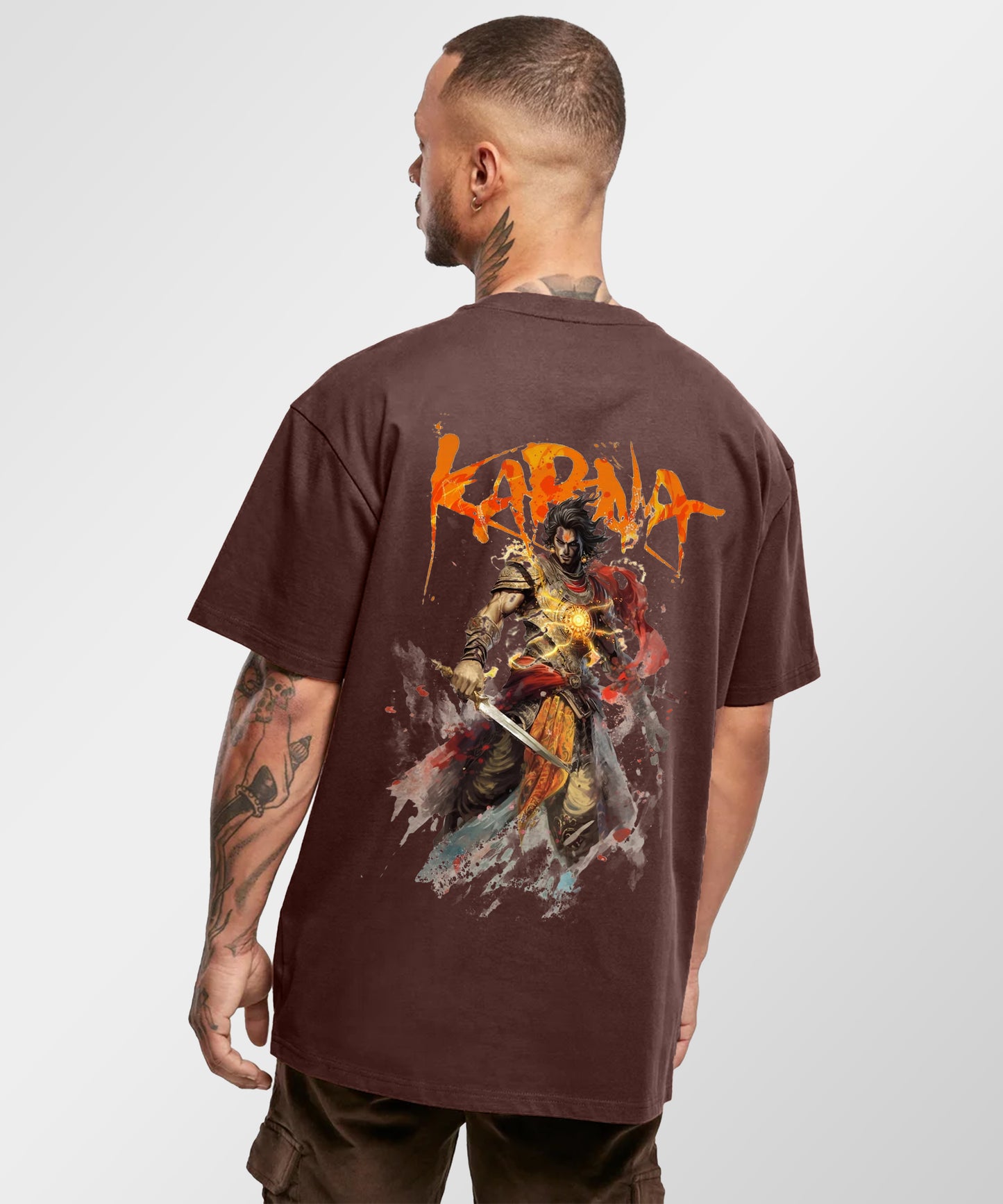 J&JP Men Oversized T-Shirt Karna Printed- Brown