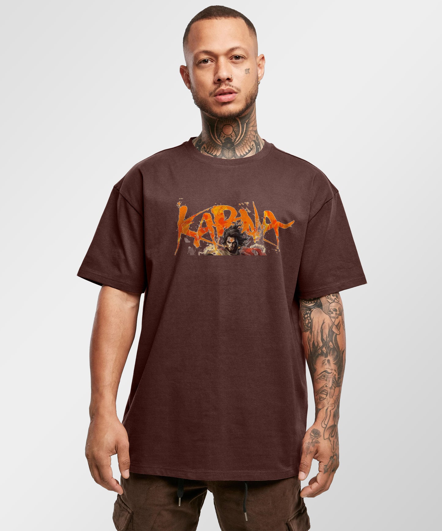 J&JP Men Oversized T-Shirt Karna Printed- Brown