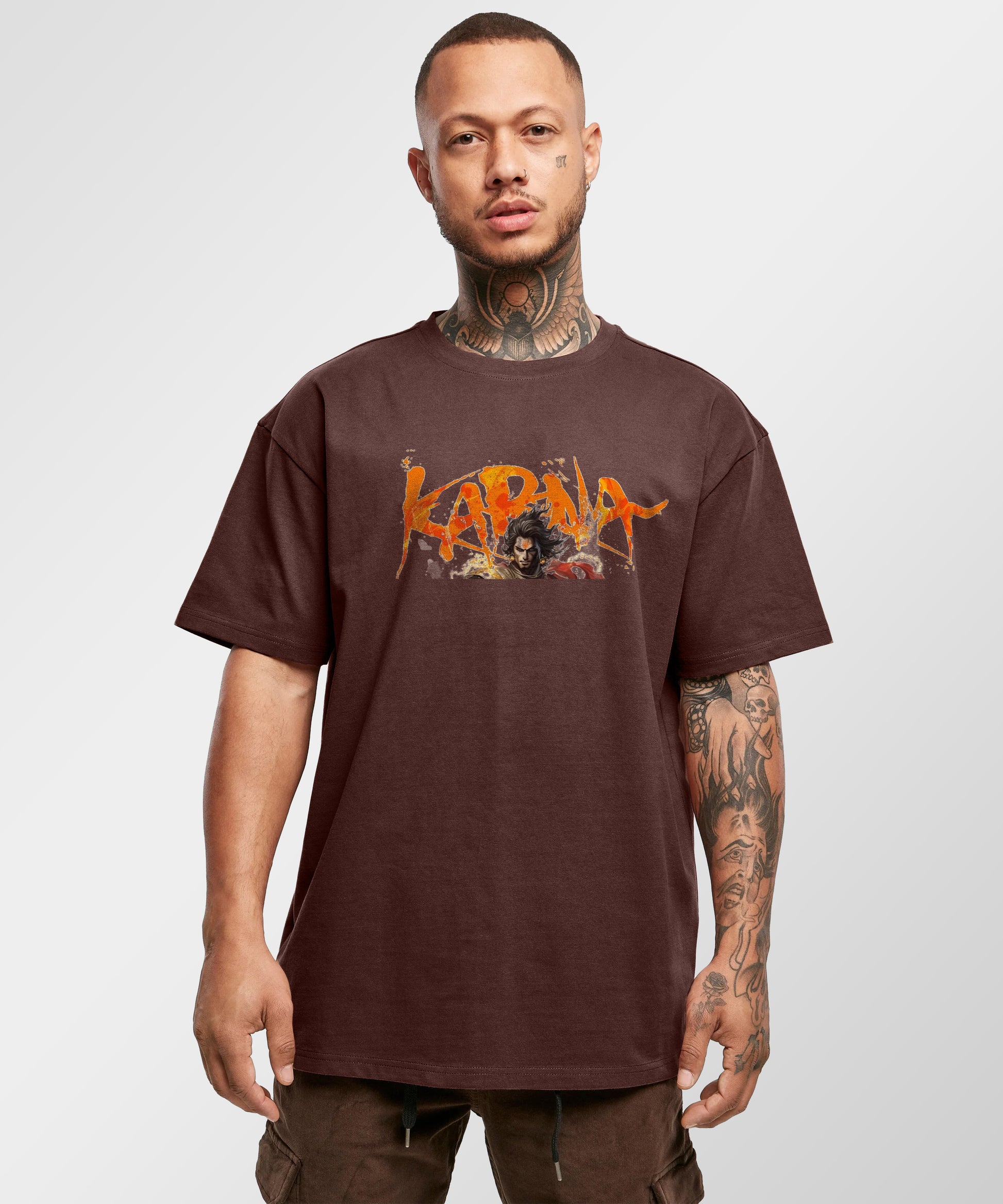 J&JP Men Oversized T-Shirt Karna Printed- Brown
