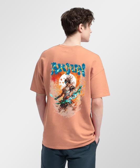 J&JP Men Oversized T-Shirt Arjun Printed- Peach
