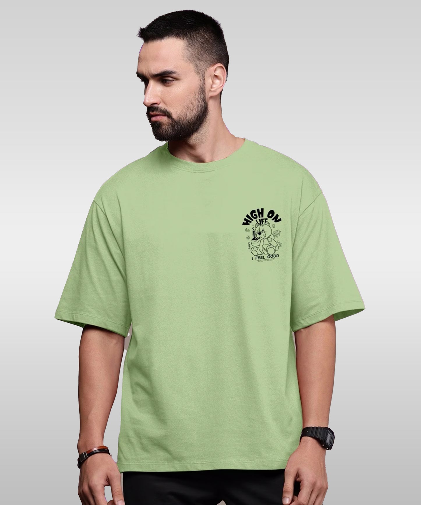 J&JP Men Oversized Back Printed T-Shirt-Green