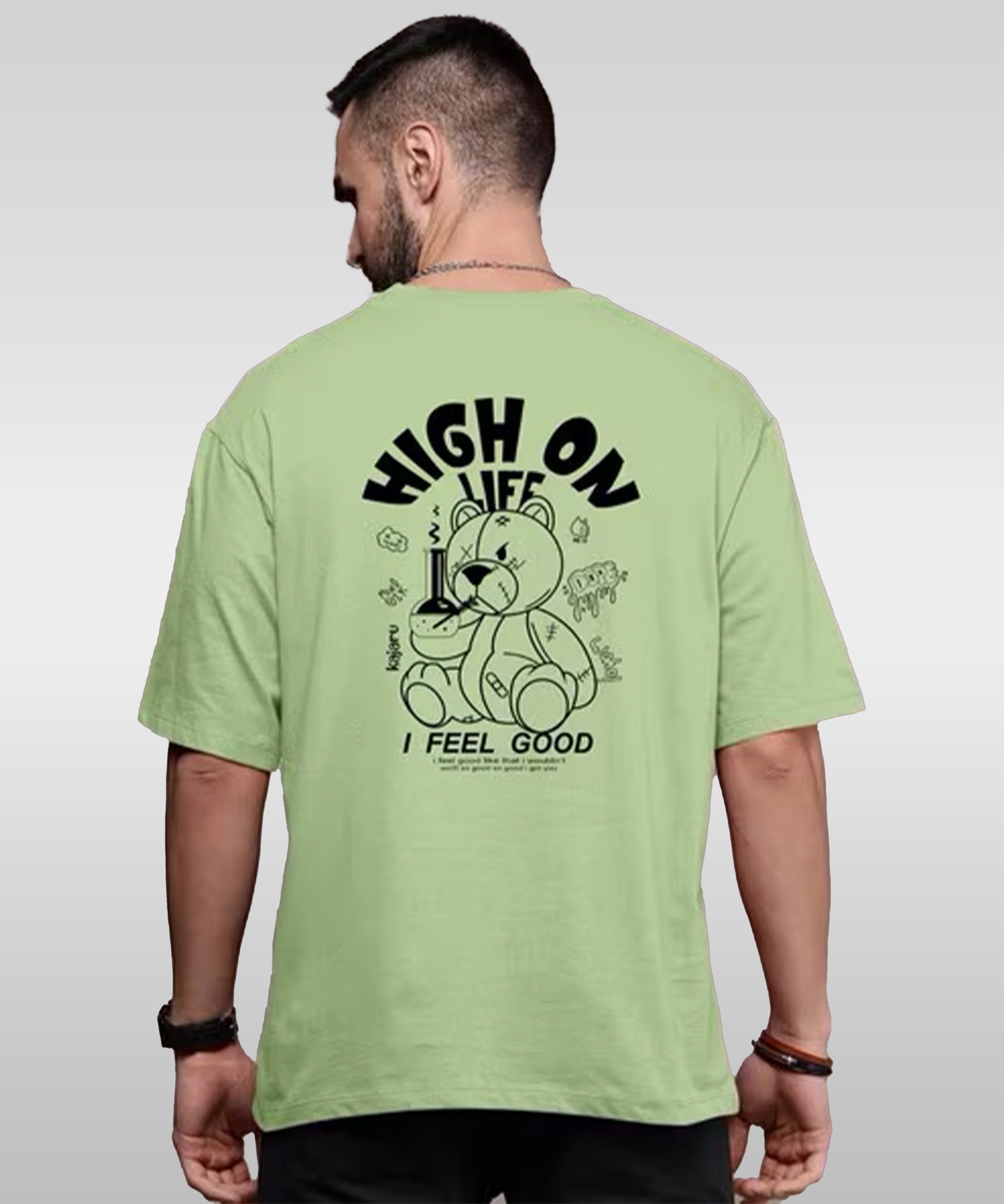 J&JP Men Oversized Back Printed T-Shirt-Green