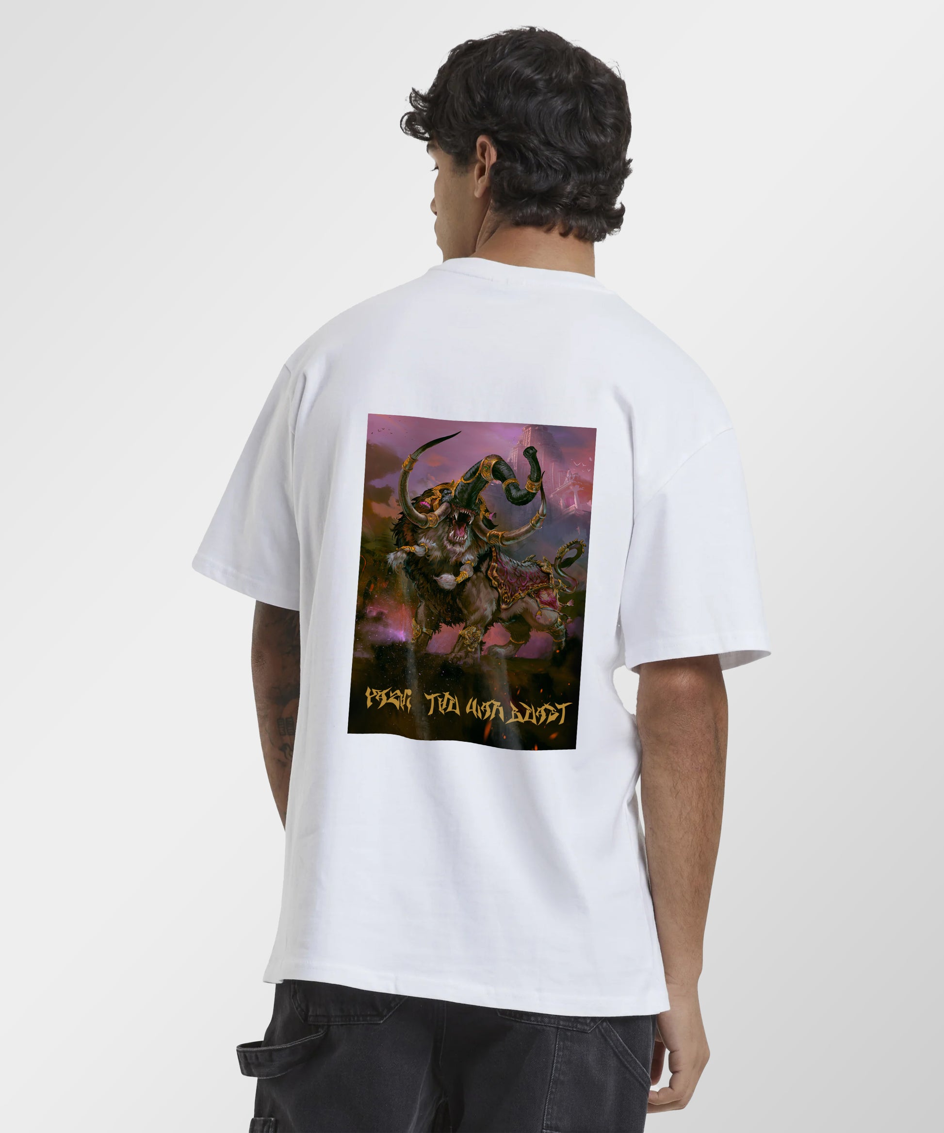 J&JP Men Yazhi The war beastTamil Tshirt Oversized - White