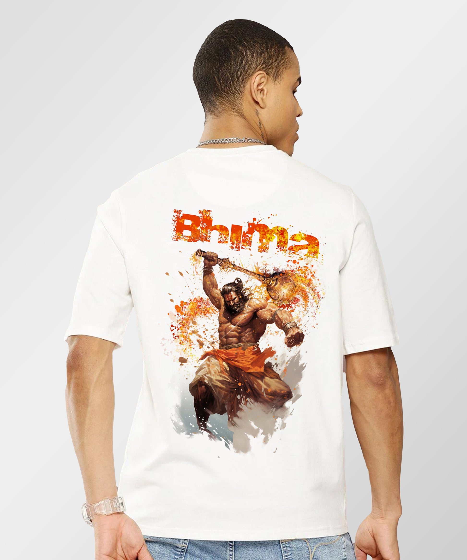 J&JP Men Oversized T-Shirt Bhima Printed- White