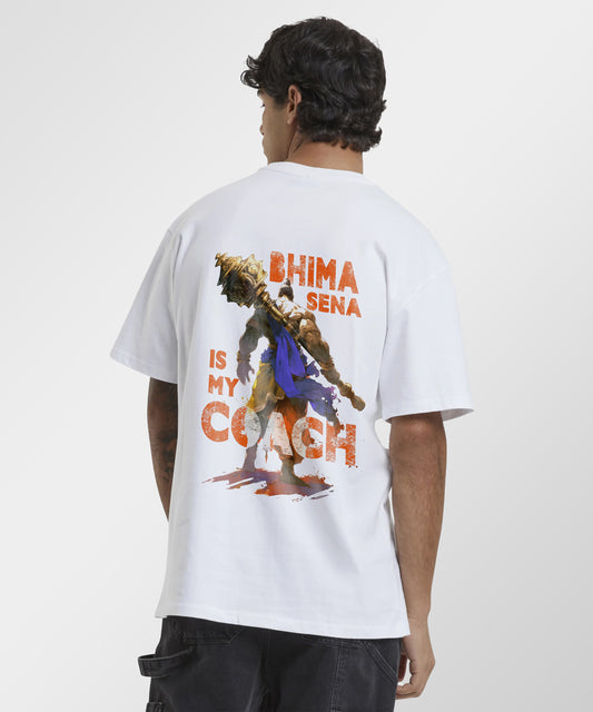 J&JP Men Oversized T-Shirt Bhima Sena Printed- White
