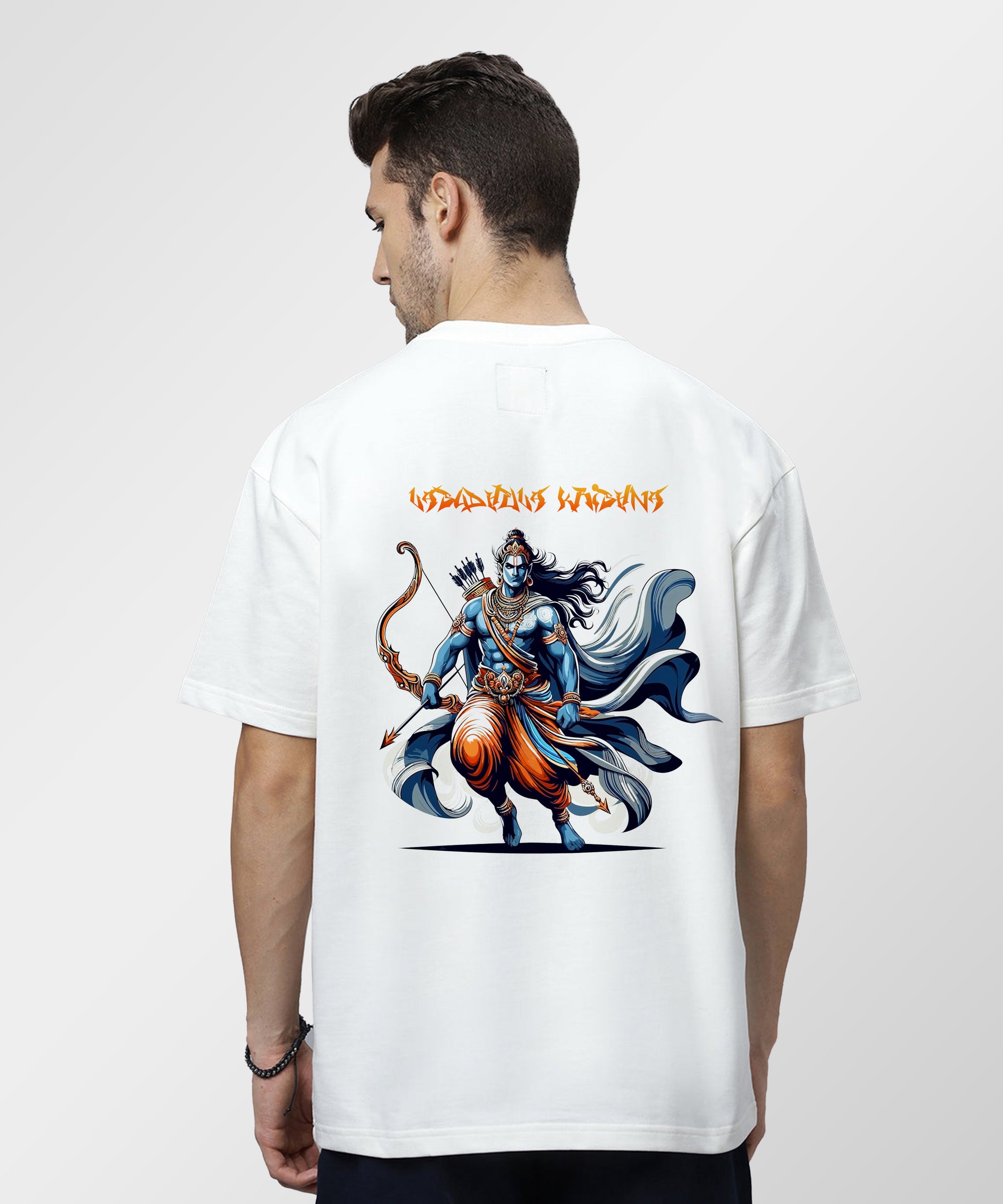 J&JP Men Oversized T-Shirt Krishna Printed- White