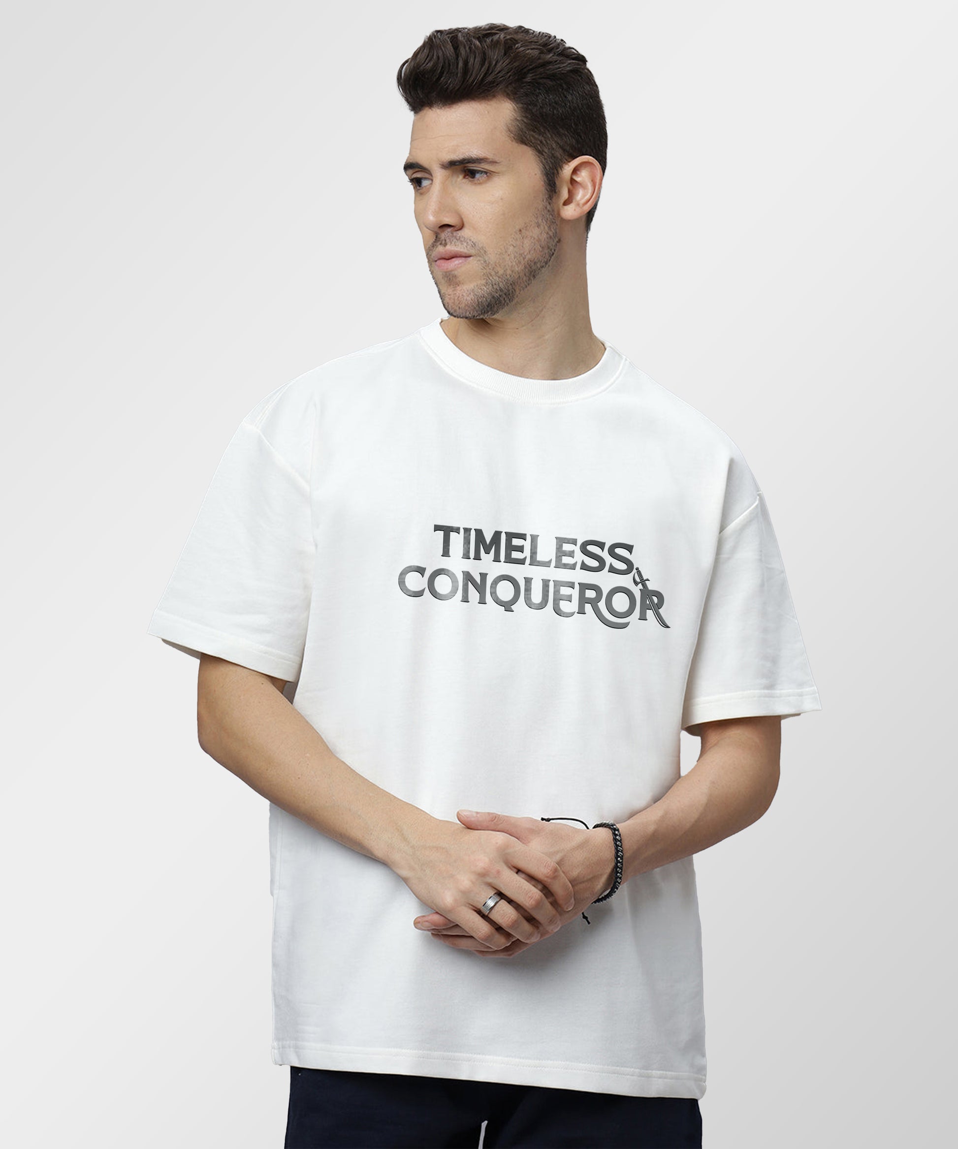 J&JP Men Oversized T-Shirt Krishna Printed- White