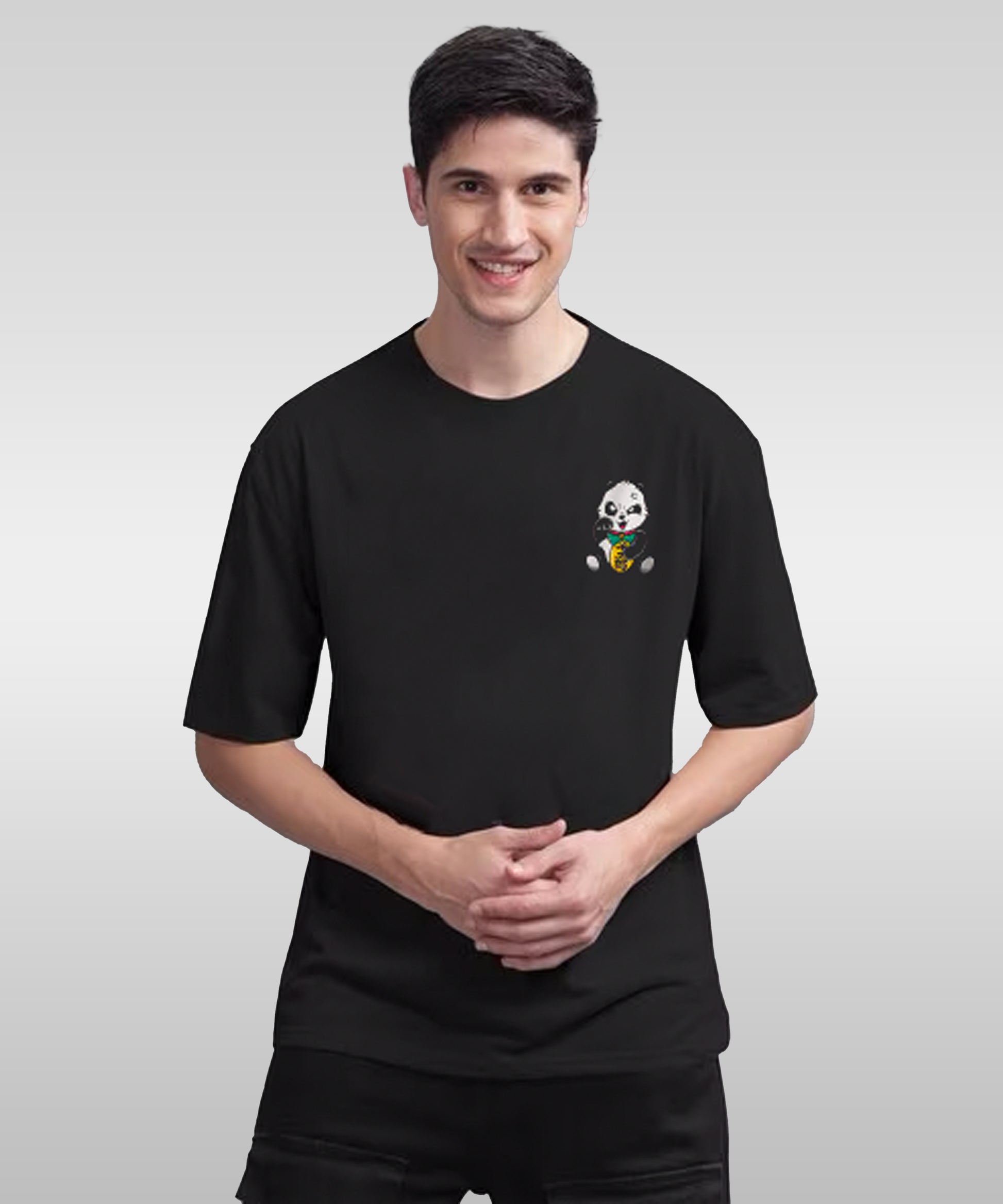 J&JP Men Oversized Back Printed T-Shirt-Black