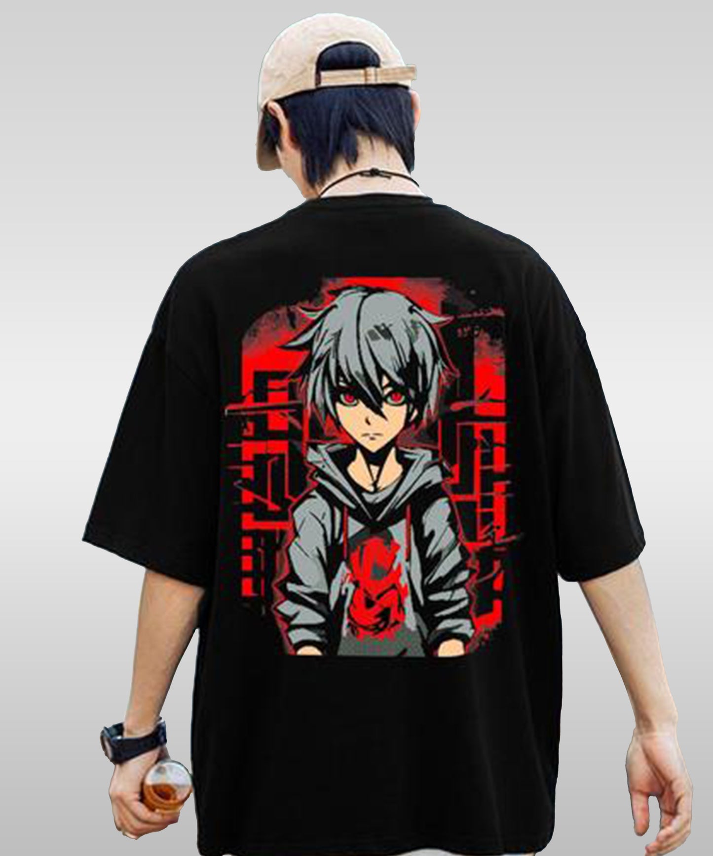 J&JP Men Oversized Back Printed T-Shirt-Black