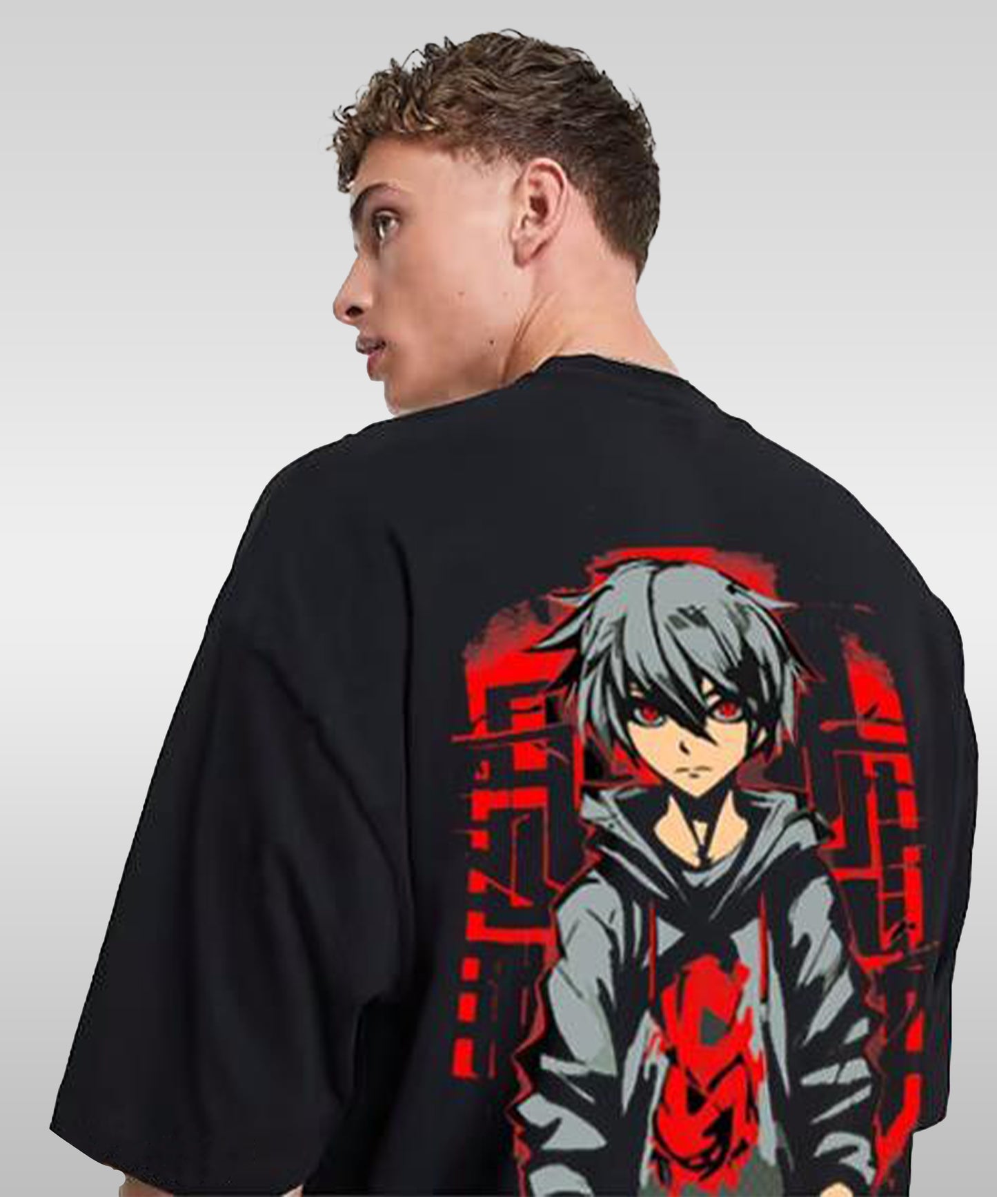 J&JP Men Oversized Back Printed T-Shirt-Black