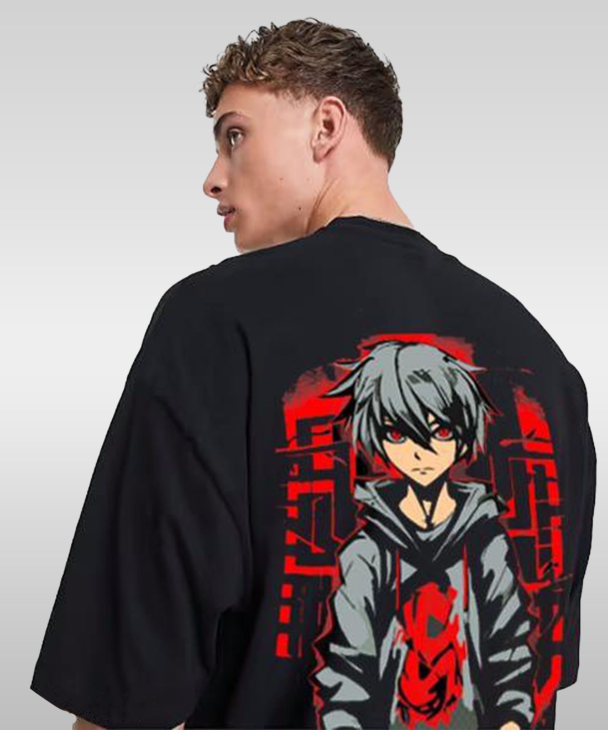 J&JP Men Oversized Back Printed T-Shirt-Black