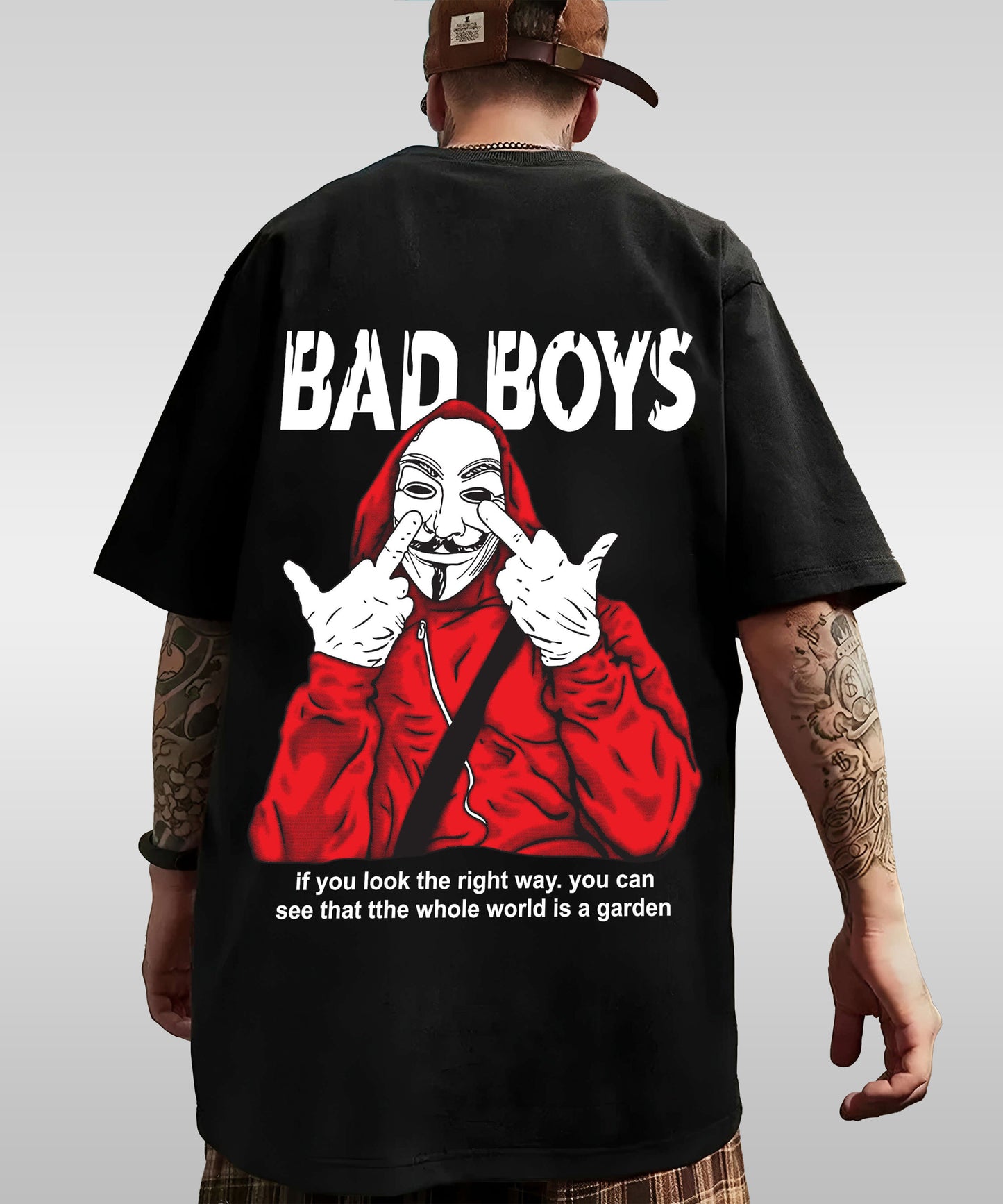 J&JP Men Oversized Back Printed T-Shirt-Black