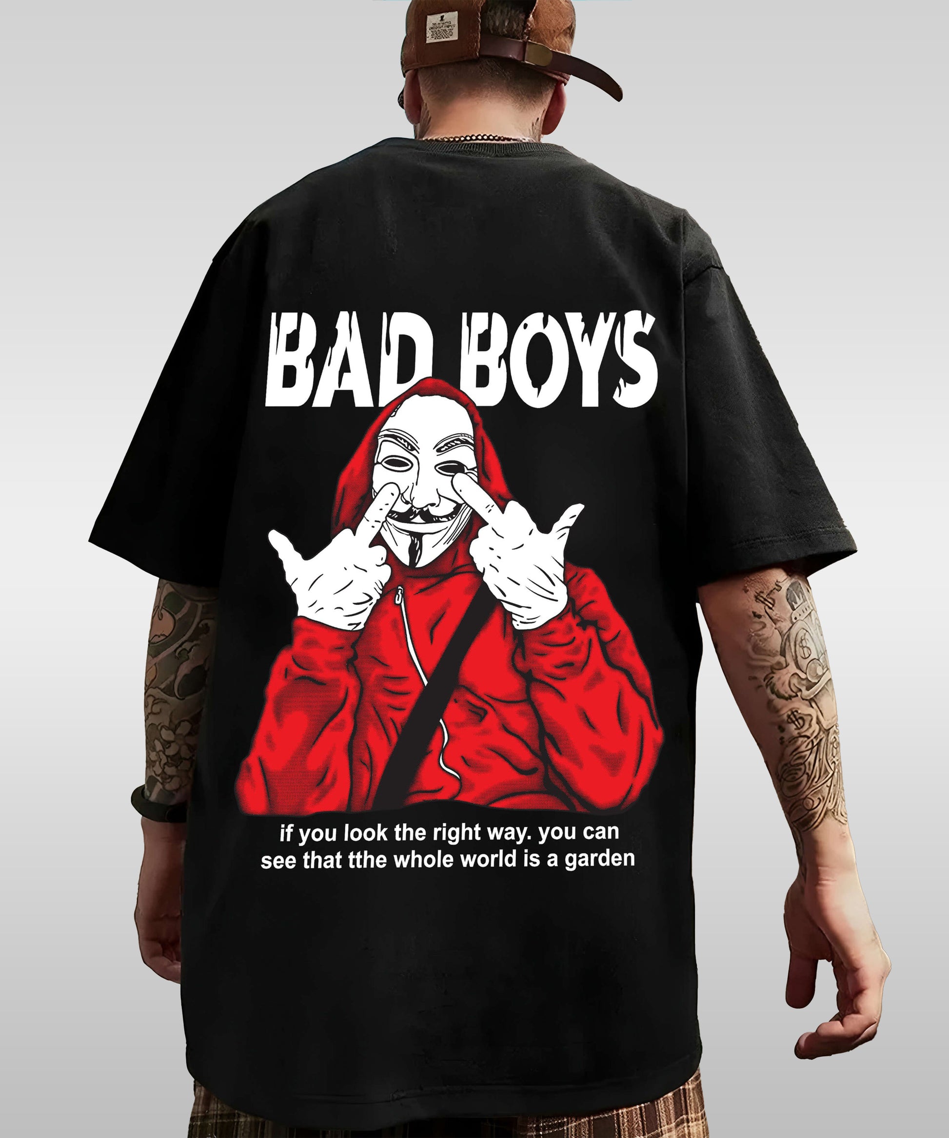 J&JP Men Oversized Back Printed T-Shirt-Black