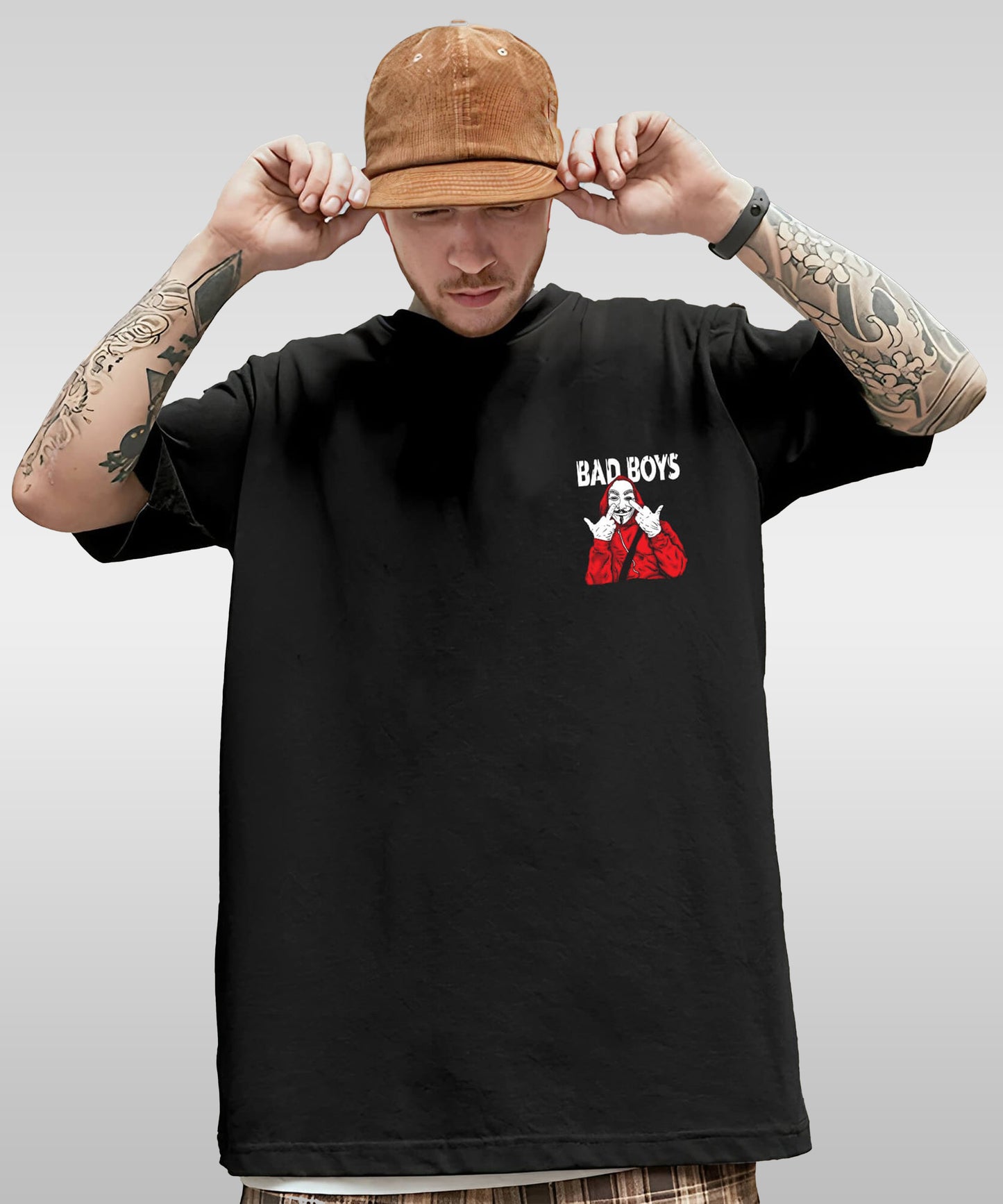 J&JP Men Oversized Back Printed T-Shirt-Black