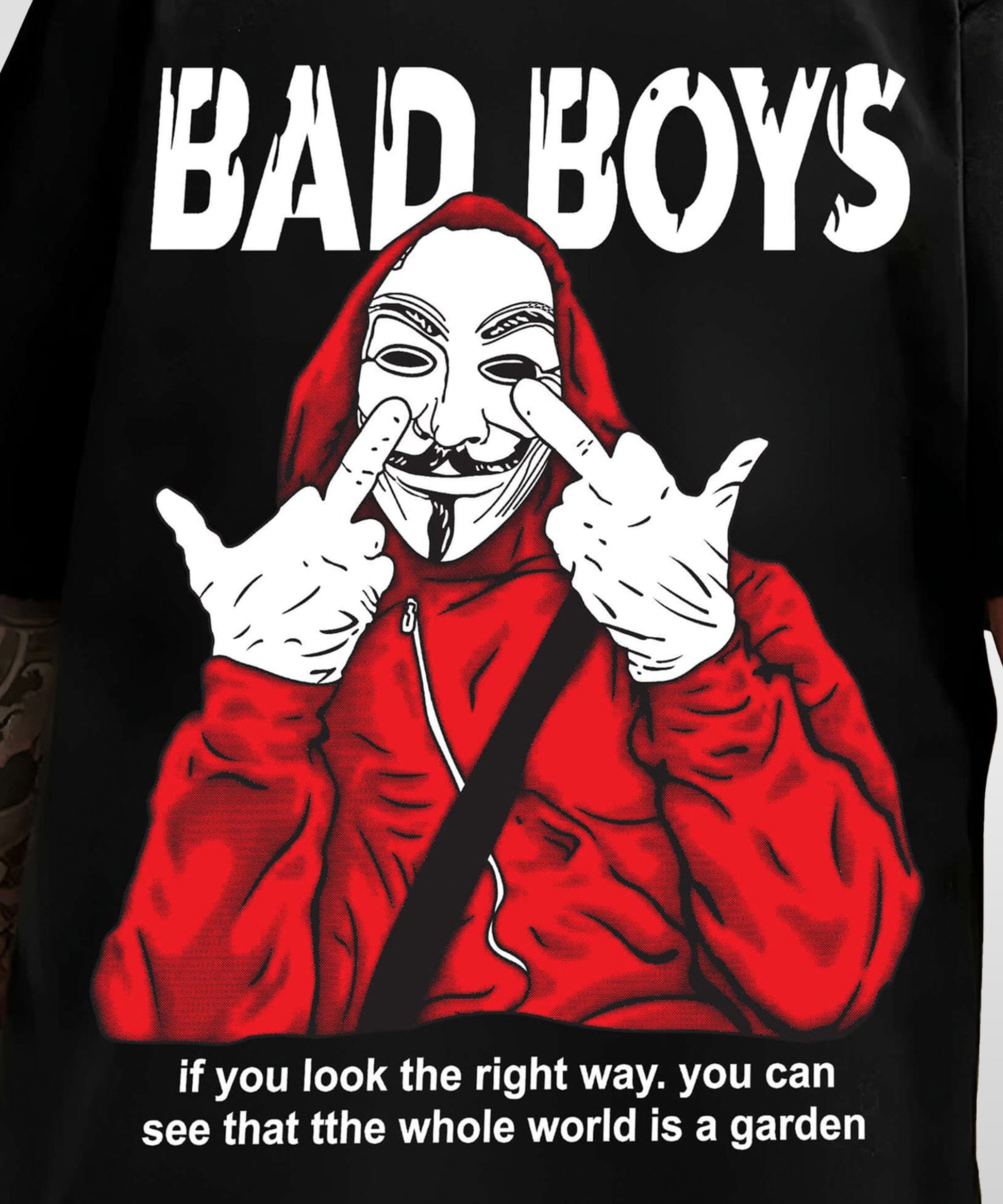 J&JP Men Oversized Back Printed T-Shirt-Black