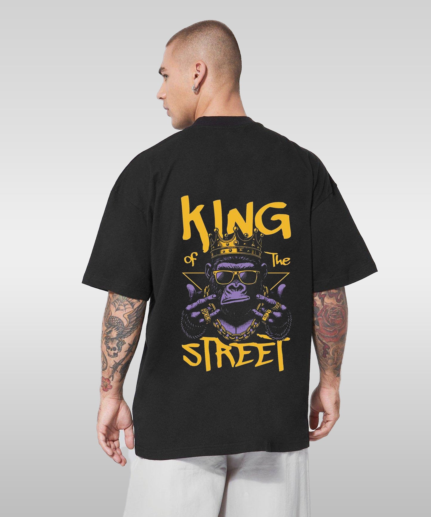 J&JP Men Oversized Back Printed T-Shirt-Black