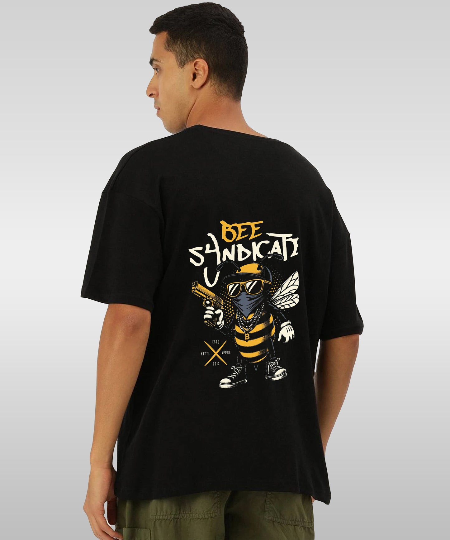 J&JP Men Oversized Back Printed T-Shirt-Black