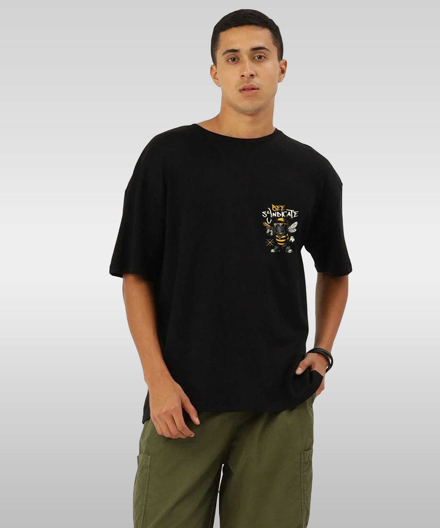 J&JP Men Oversized Back Printed T-Shirt-Black