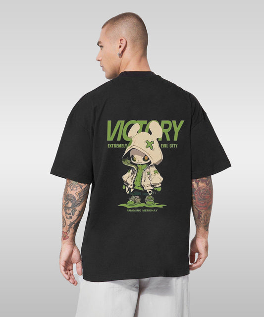 J&JP Men Oversized Back Printed T-Shirt-Black