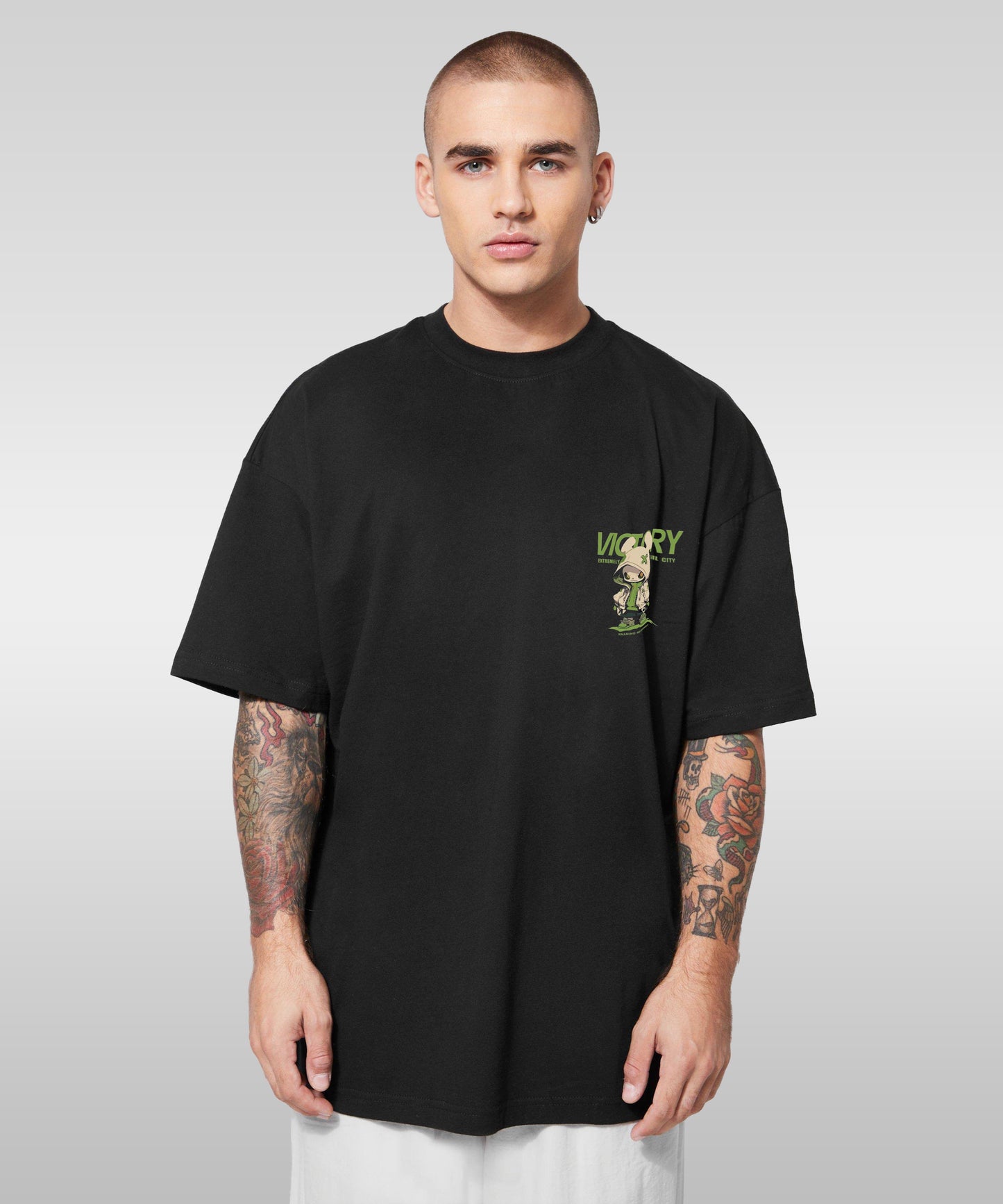 J&JP Men Oversized Back Printed T-Shirt-Black