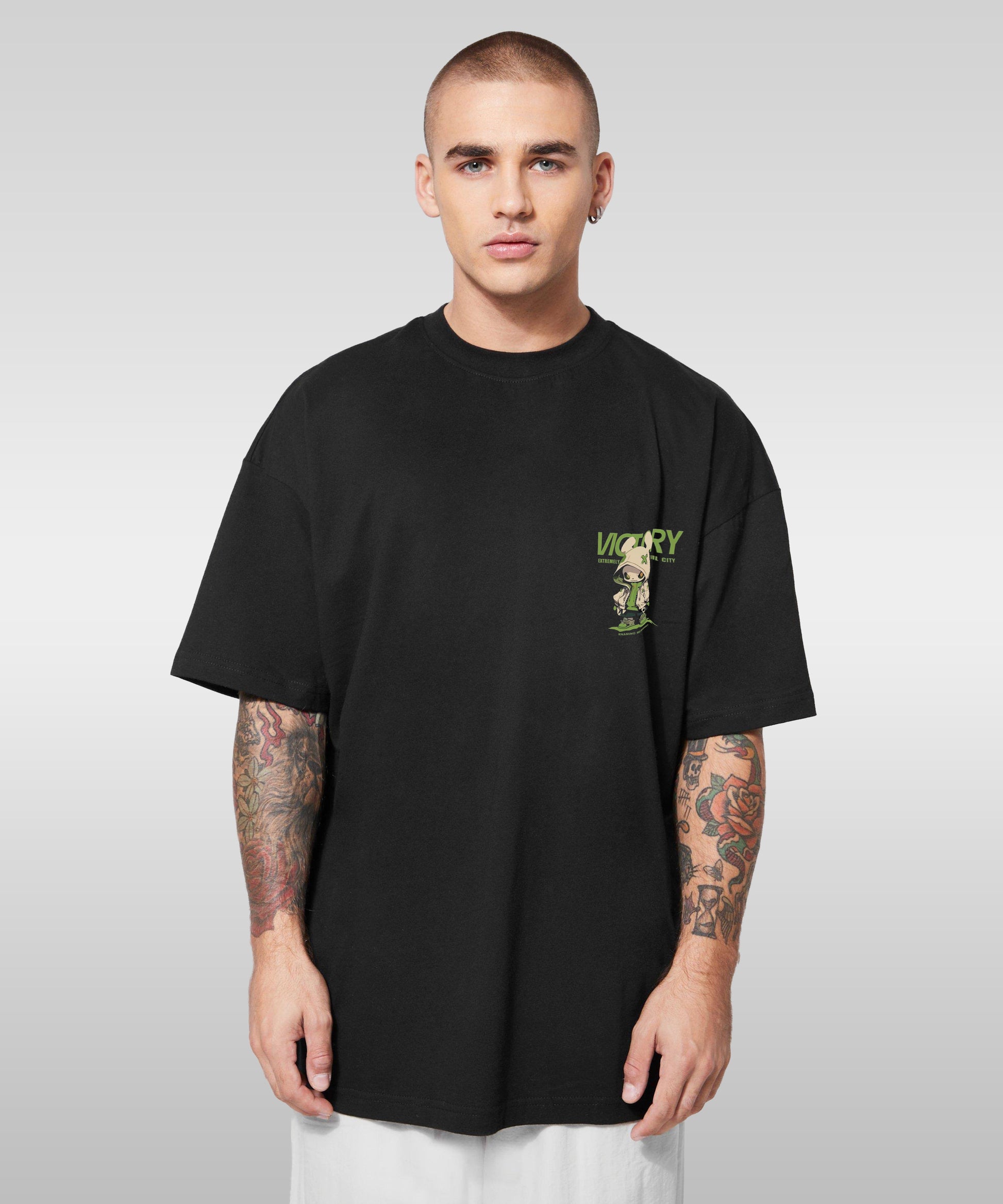 J&JP Men Oversized Back Printed T-Shirt-Black