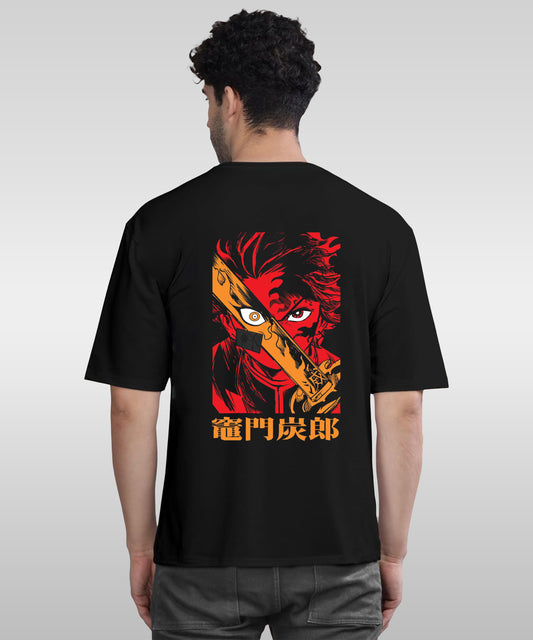 J&JP Men Oversized Back Printed T-Shirt-Black