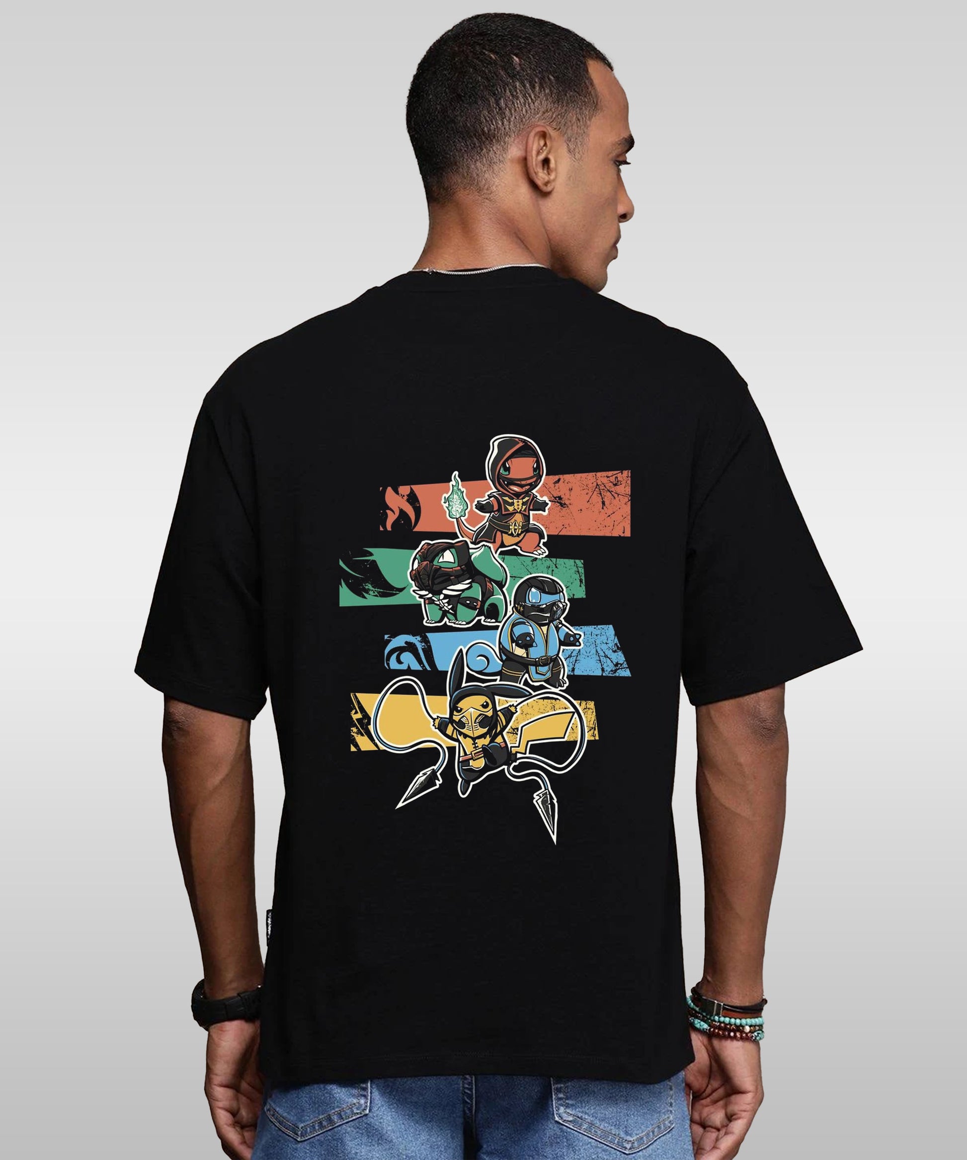 J&JP Men Oversized Back Printed T-Shirt-Black