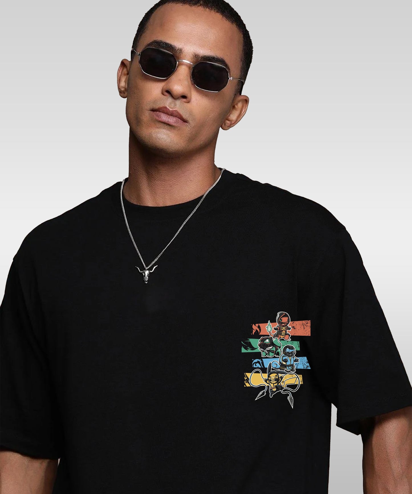 J&JP Men Oversized Back Printed T-Shirt-Black