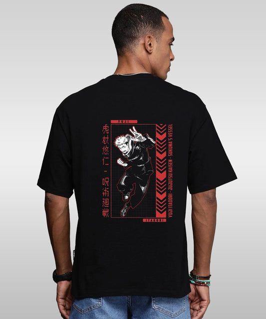 J&JP Men Oversized Back Printed T-Shirt-Black