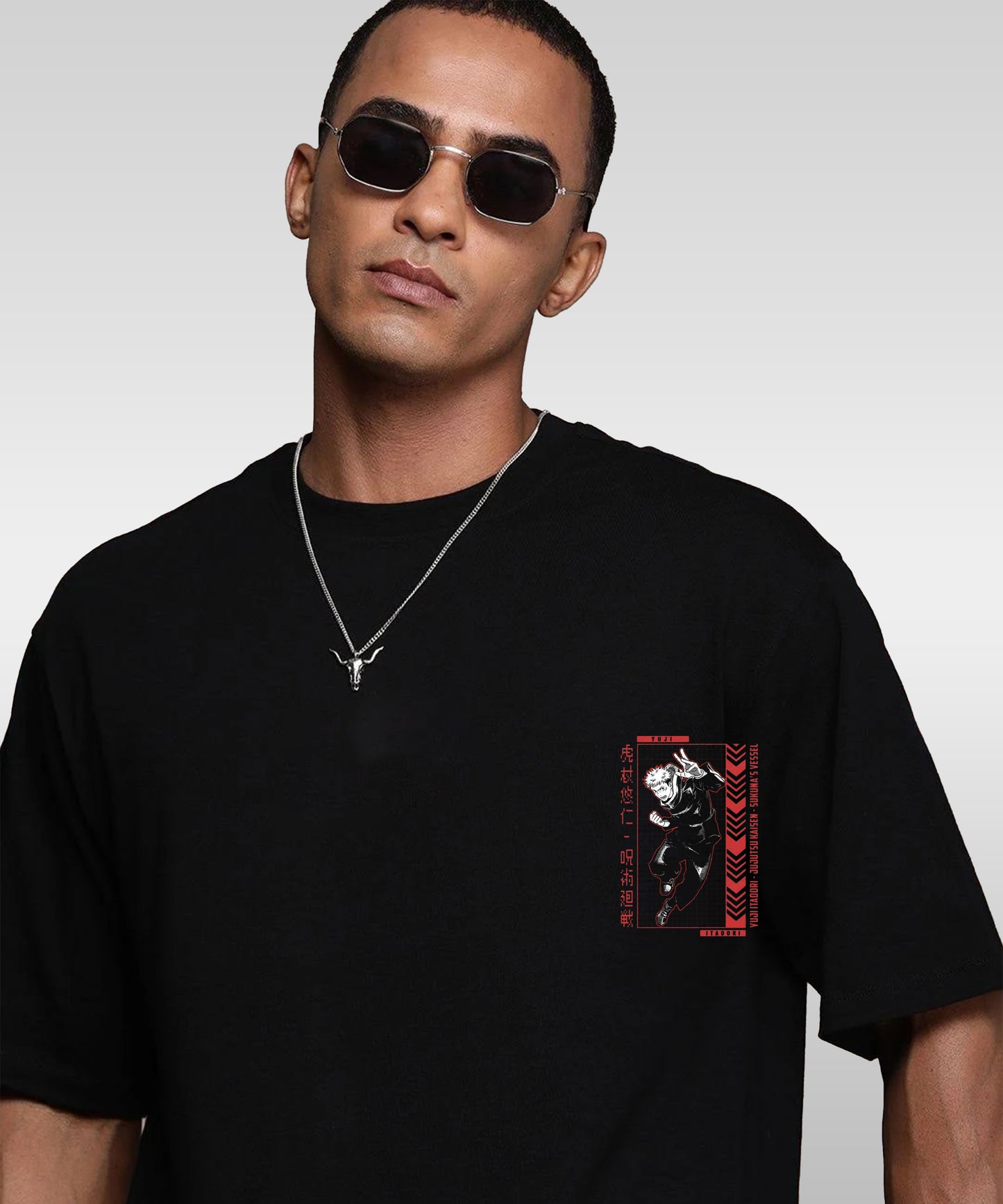 J&JP Men Oversized Back Printed T-Shirt-Black