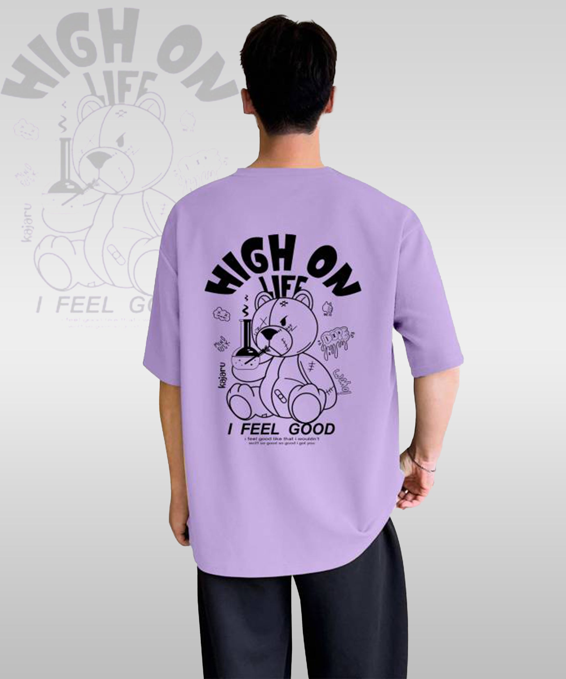 J&JP Men Oversized Back Printed T-Shirt-Purple