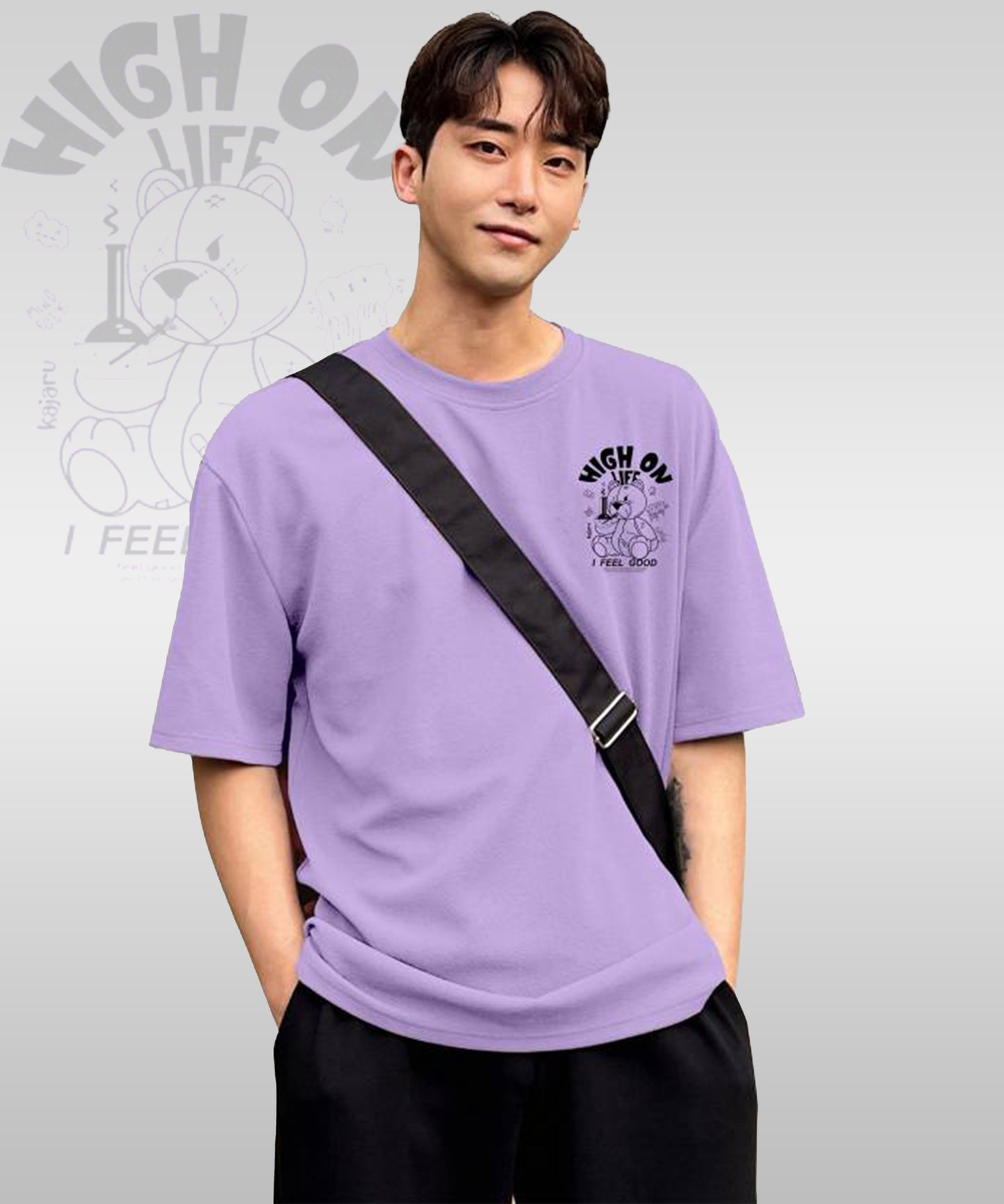 J&JP Men Oversized Back Printed T-Shirt-Purple
