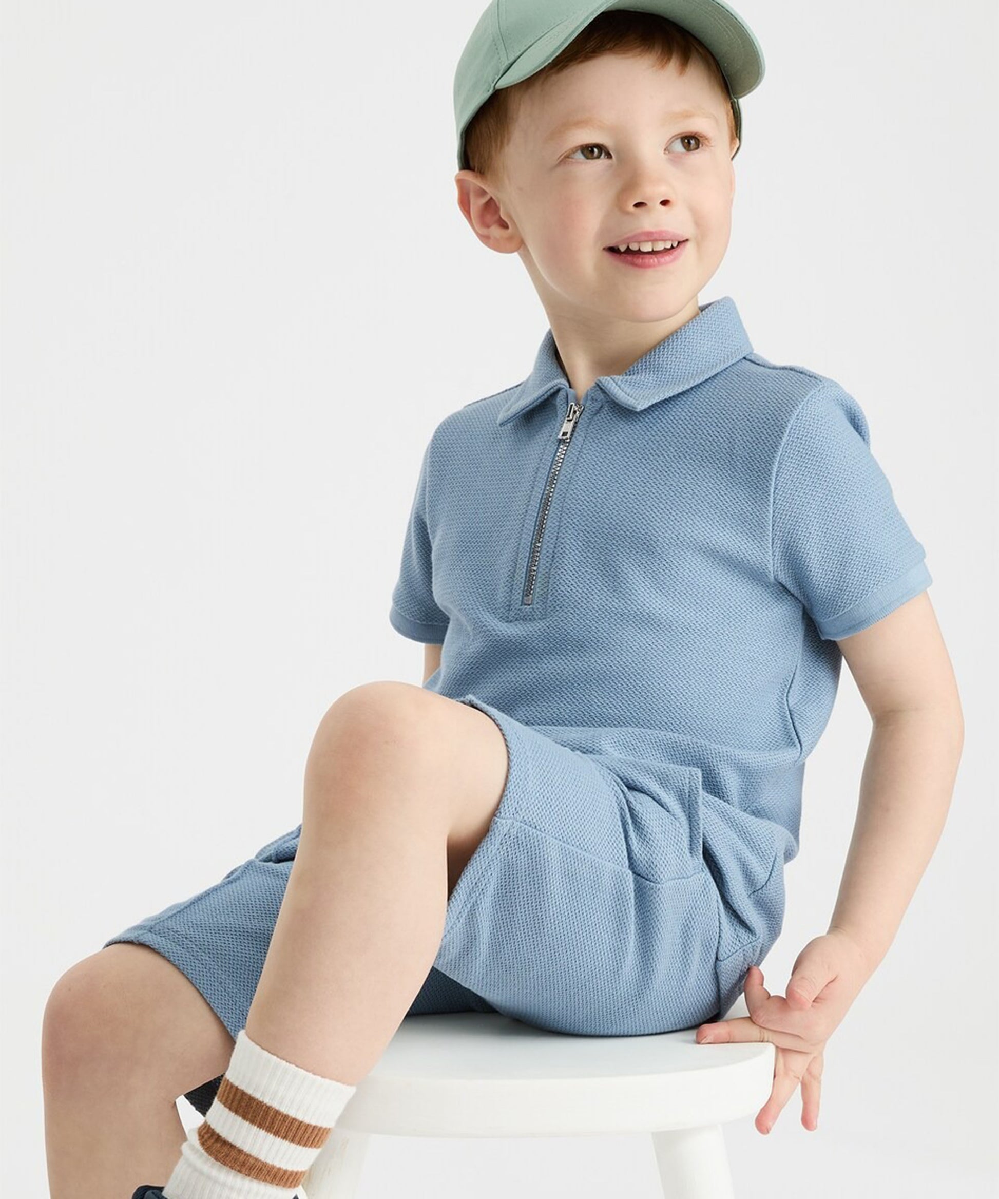 J&JP Boys Solid Polo Blue T-Shirt and Shorts Set