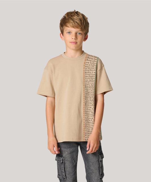 Aathichudi Tamil Printed Boys Oversized T-Shirt- Beige