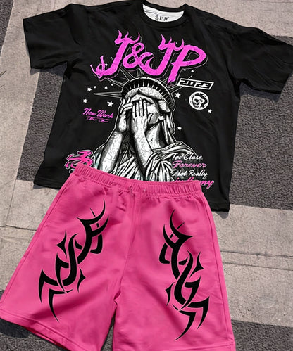 J&JP Girls Graphic Printed T-Shirt and Shorts Set