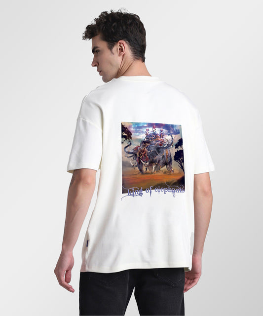 J&JP Men Oversized T-Shirt Airavath Printed- White