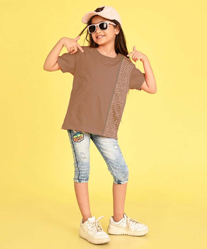 Aathichudi Tamil T-Shirt forGirls Oversized- Brown