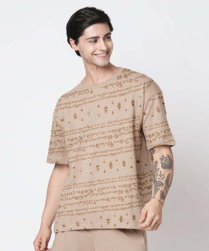 Kalvettu Tamil T-Shirt and shorts Oversized Coord Set-Beige