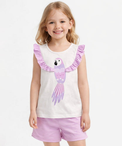 J&JP Girls Parrot Graphic Printed T-Shirt with Shorts Set