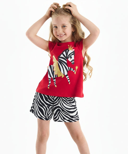 J&JP Girls Zebra Princess Graphic T-Shirt and Shorts Set