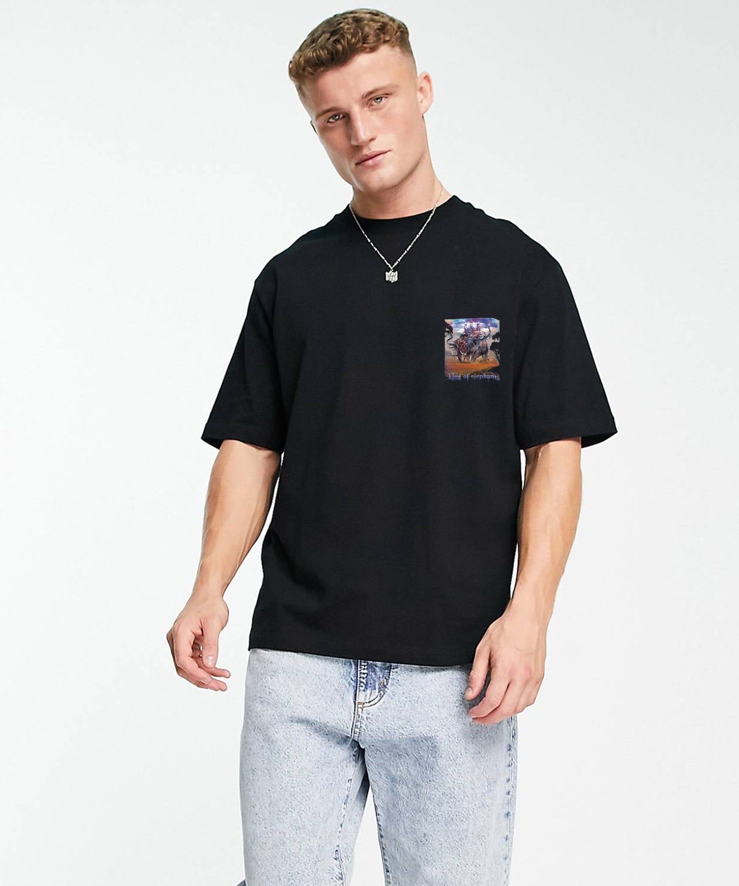 J&JP Airavath Printed Men Oversized T-Shirt - Black