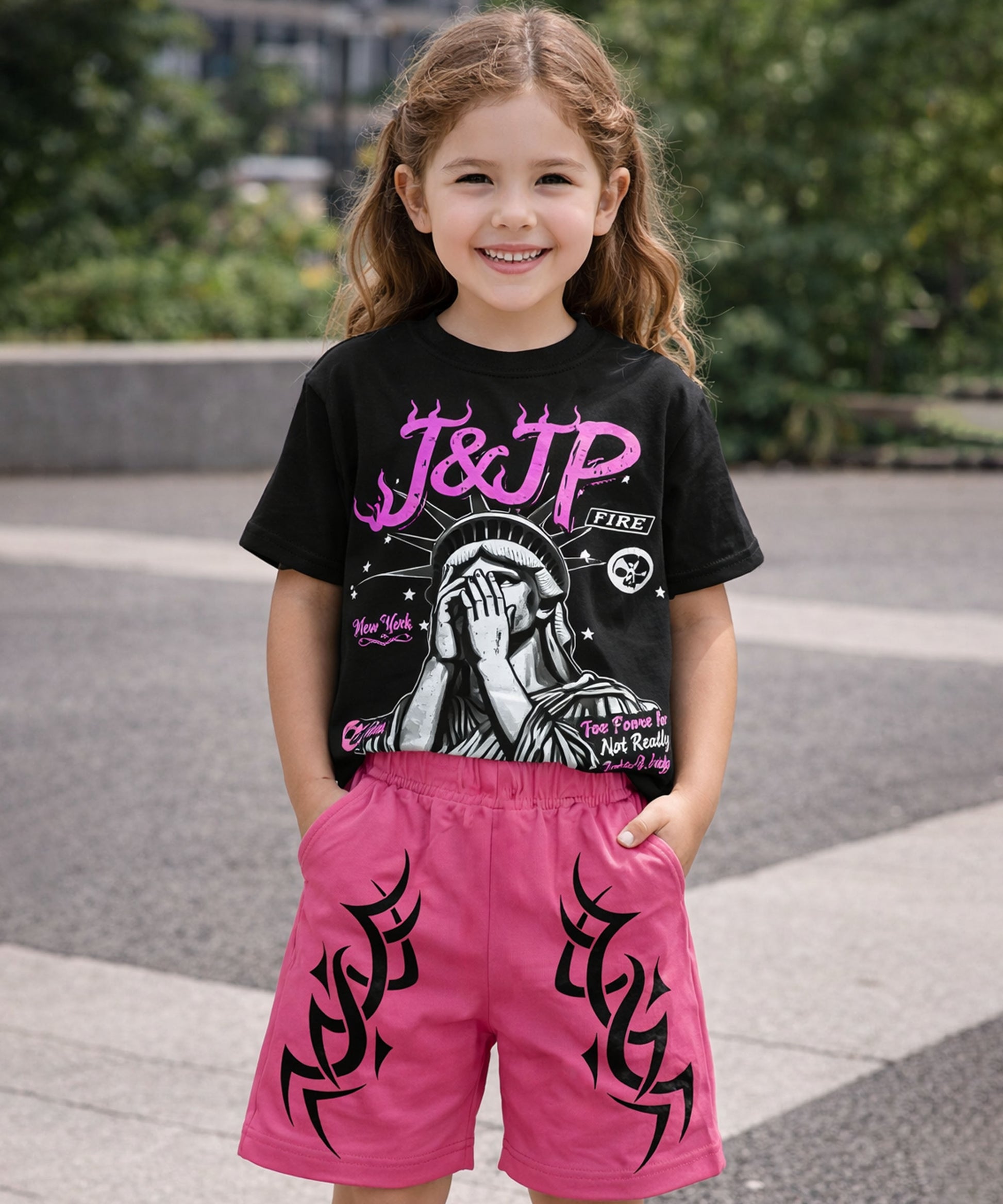 J&JP Girls Graphic Printed T-Shirt and Shorts Set